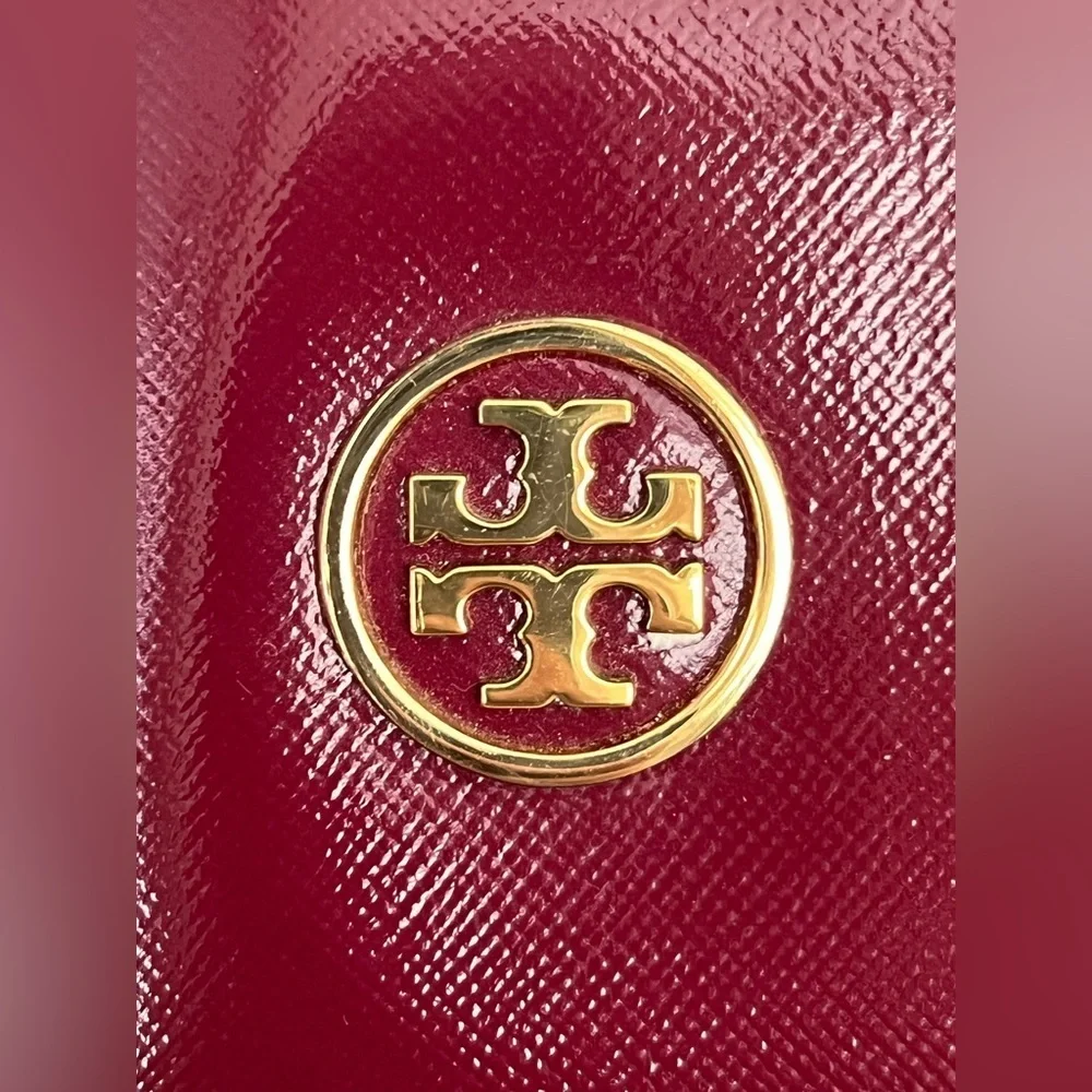 Tory Burch Burgundy Patent Leather Tote Structured Work Bag